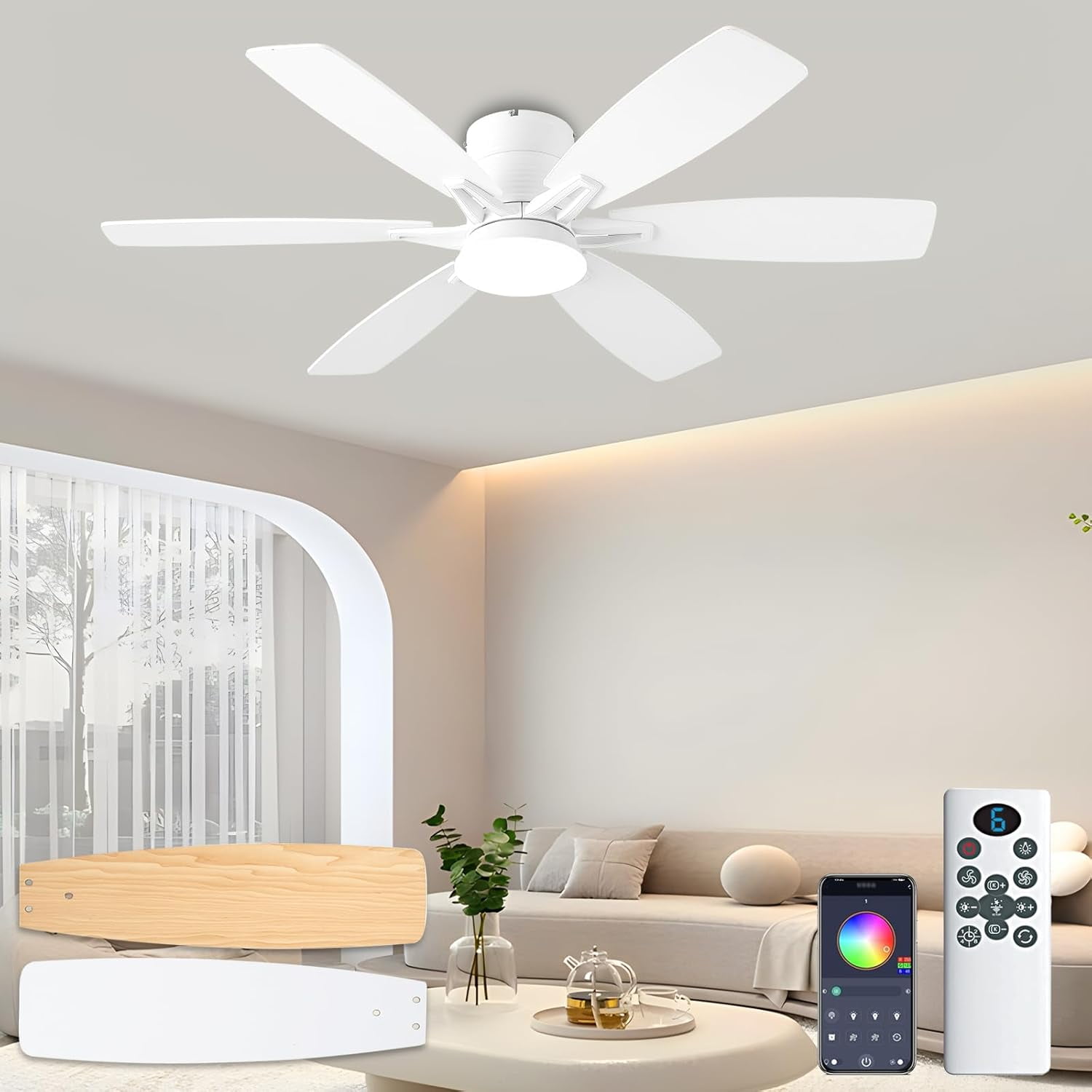 Modern White Ceiling Fan With Lightnull
