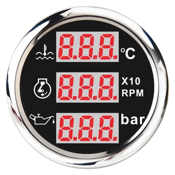 52mm 3 in 1 For Water Temp Meter Voltage Oil Pressure Gauge For Car Boat Marine Yachts Digital Gauges Auto Accessories ,Easy to Install