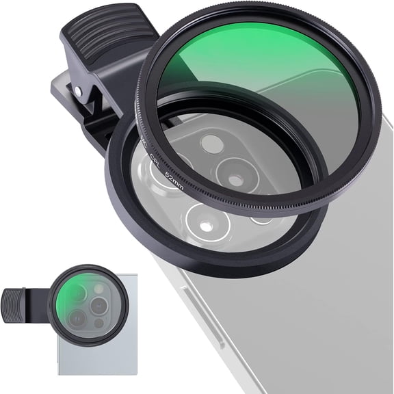 52mm CPL Filter for Phone, Clip On Circular Polarizing Lens Filter with Phone Clip, Case & Cleaning Cloth Compatible with iPhone 17 16 Android Samsung Galaxy S25 Ultra Camera, FL-26