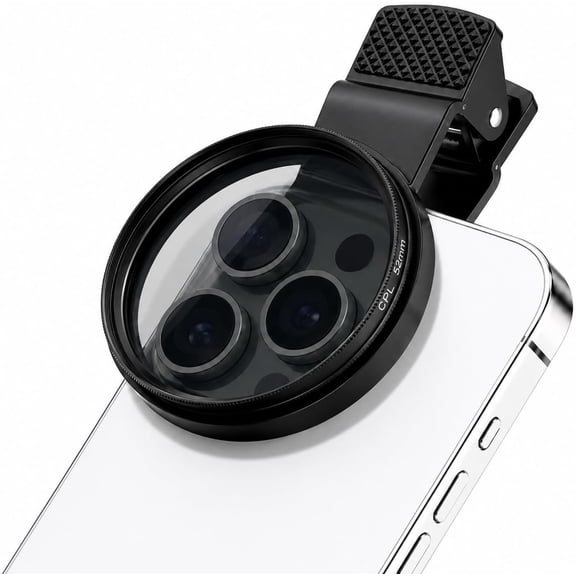 52mm CPL Phone Camera Lens Filter with Clip, Rotatable Circular Polarizer Filter for Smartphone Photography, Reduce Glare & Reflections, Enhance Color and Contrast for iPhone 17 16 15 14 13 12