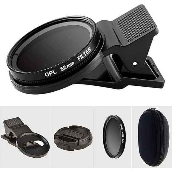 52mm CPL Phone Camera Lens, Universal Phone Camera Polarizer Filter Clip-On Mobile Polarizer Lens, Polarized Phone Camera Lens Compatible with Most Mobilephone Models