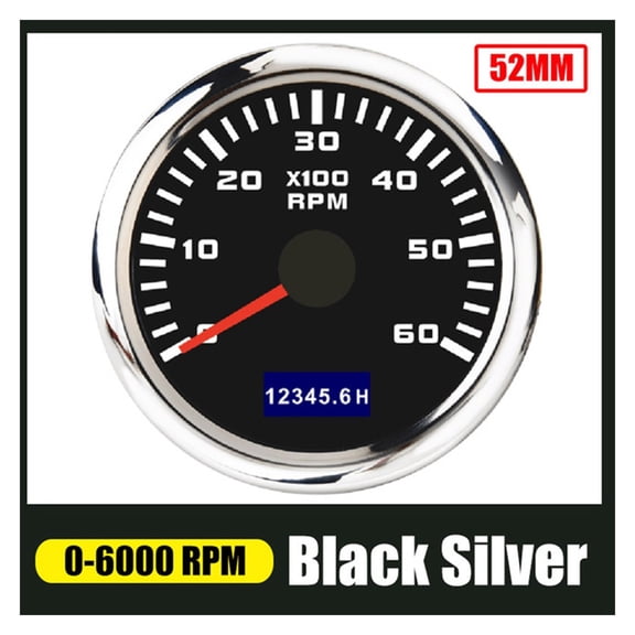 52mm Car 6000 RPM Tachometer Waterproof Tach Hour Meter Hour meter Gauge LCD Display With Red Backlight For Marine Boat ,Easy to Install