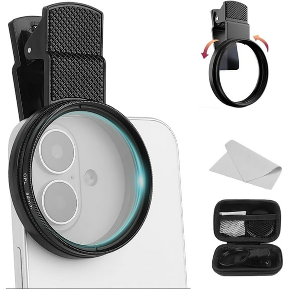 52mm Clip-on CPL Phone Camera Filter Kit, Circular Polarizer Filter, CPL Polarizer Phone Camera Lens Filter for iPhone Samsung/Android Smartphones