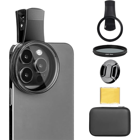 52mm Clip-on CPL Phone Camera Lens Filter Kit, Circular Polarizer Polarizing Filter Compatible with iPhone 16 15 14 13 12 11,Upgrade Smartphones Portable Polarizer