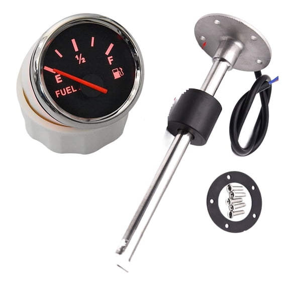 52mm Marine Boat Car Fuel Level Gauge With 100-300mm Fuel Level Sensor 0-190ohm Oil Tank Level Indicator Meter Red Backlight ,Easy Setup