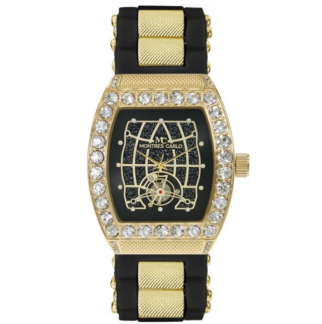 Vintage Montres Carlo L Reve 5440 Gold Tone Crystal Watch Black Silicone Band 5440-Montres Carlo Silicon Band Watch main image 4