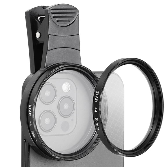 52mm Phone Camera Lens, Clip-On 4 Point Star Filter Circular Polarizing Lens for Most Smart Phones and DSLR Cameras, Black