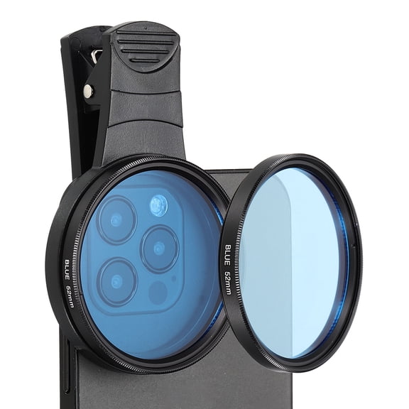 52mm Phone Camera Lens, Clip-On Full Color Filter Circular Polarizing Lens for Most Smart Phones and DSLR Cameras, Blue