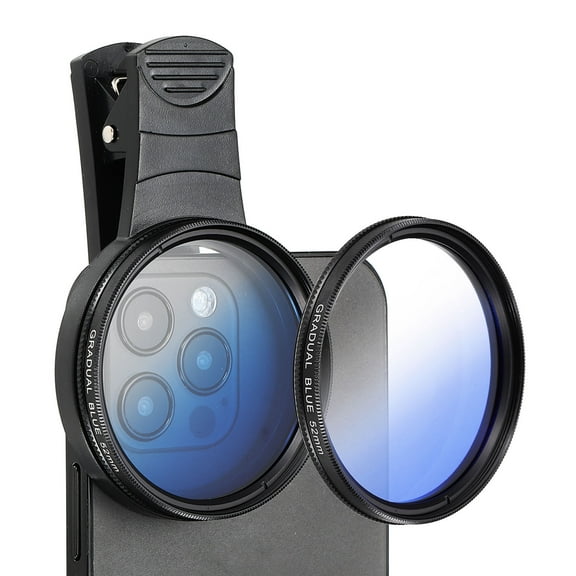 52mm Phone Camera Lens, Clip-On Graduated Color Filter Circular Polarizing Lens for Most Smart Phones and DSLR Cameras, Blue