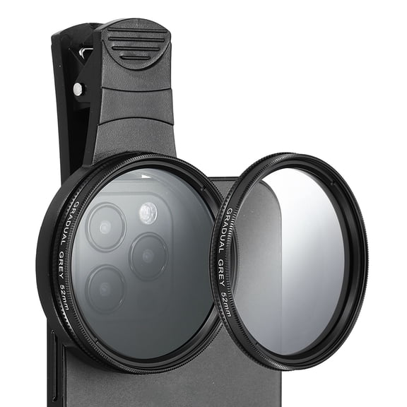 52mm Phone Camera Lens, Clip-On Graduated Color Filter Circular Polarizing Lens for Most Smart Phones and DSLR Cameras, Gray
