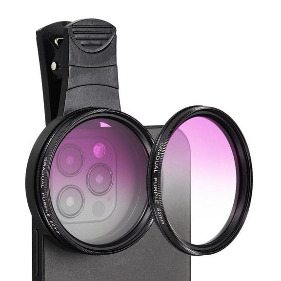 52mm Phone Camera Lens, Clip-On Graduated Color Filter Circular Polarizing Lens for Most Smart Phones and DSLR Cameras, Purple
