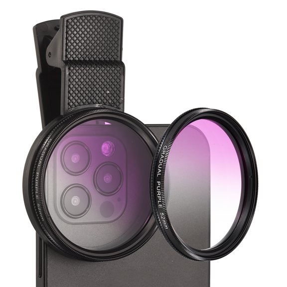 52mm Phone Camera Lens, Clip-On Graduated Color Filter Circular Polarizing Lens for Most Smart Phones and DSLR Cameras, Purple