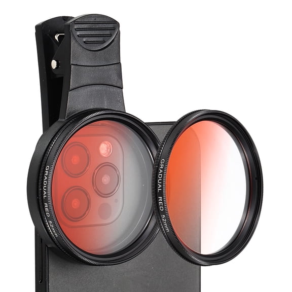 52mm Phone Camera Lens, Clip-On Graduated Color Filter Circular Polarizing Lens for Most Smart Phones and DSLR Cameras, Red