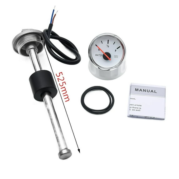 52mm Water Level Gauge +100-600mm Water Level Sensor 0-190 Ohm Fit Boat Car Fuel Level Gauge Meter With Red Backlight 9-32V ,Easy Setup