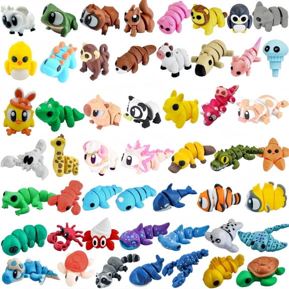 52pcs 3D Printed Articulated Animals Figurines Set Flexible Desk Decor