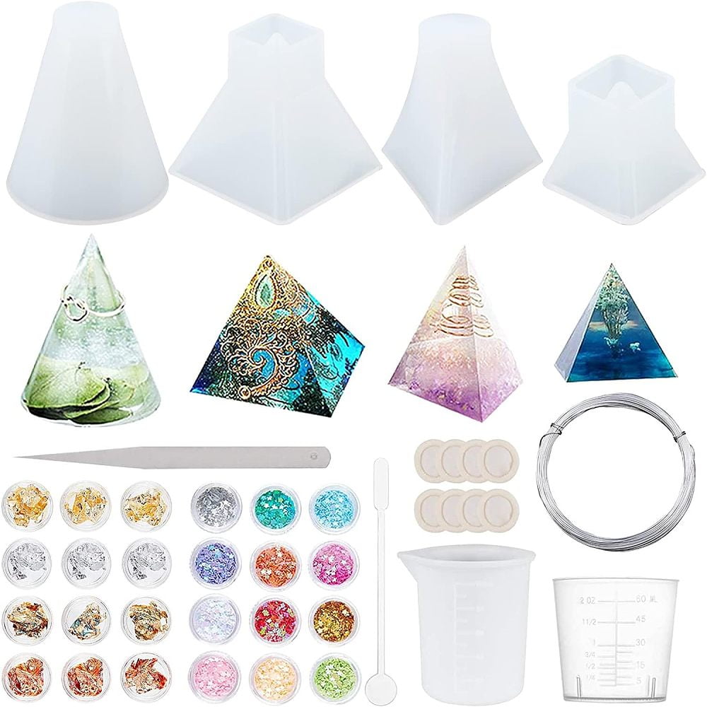 52pcs 4 Style Pyramid Molds Kit - Cone Pyramid Trapezoid Resin Silicone ...