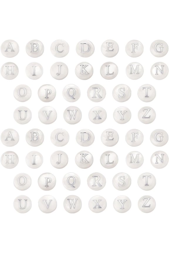 52pcs A-Z Alphabet Beads 8mm Natural Freshwater Shell Beads Seashell Letters Bead Flat Name Bead with Letter Initial