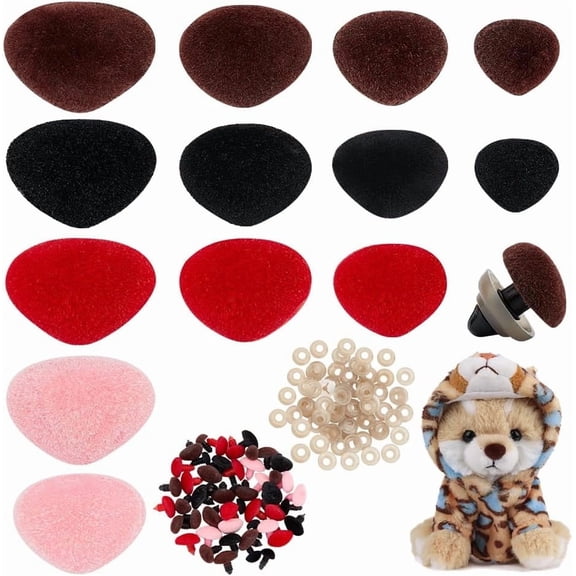 52pcs Animal Safety Noses Plastic Triangle Noses Flocking Nose with Washers Crochet Noses for Teddy Bear Animal Puppet Crafts DIY Sewing Crafting Accessories 1box Mixed Color
