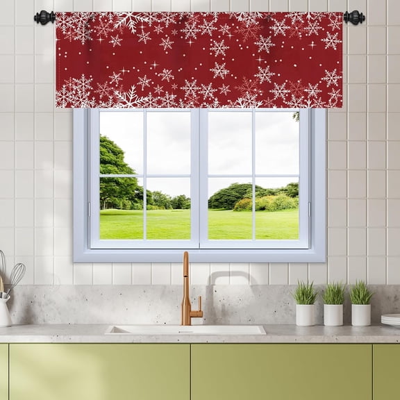 52x18 Inch Red Christmas Kitchen Curtains Valances for Topper Window Snowflake Pattern Window Valances Cafe Rv Camper Window Treatment Winter Holiday Party Decoration Window Drapes