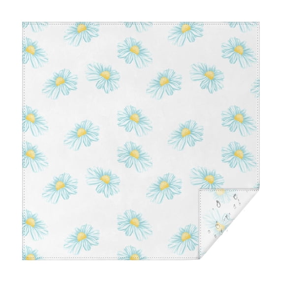 52x52in(132x132cm) Square Tablecloth, Waterproof Polyester Table Cover, Wrinkle Resistant & Washable Fabric for Dining, Kitchen, Picnic, Daisy Flowers Print