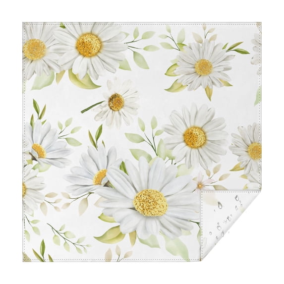 52x52in(132x132cm) Square Tablecloth, Waterproof Polyester Table Cover, Wrinkle Resistant & Washable Fabric for Dining, Kitchen, Picnic, Daisy Flowers Print