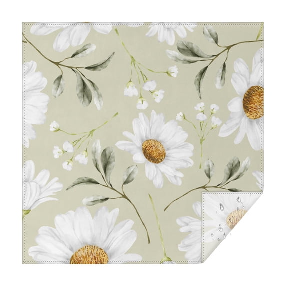 52x52in(132x132cm) Square Tablecloth, Waterproof Polyester Table Cover, Wrinkle Resistant & Washable Fabric for Dining, Kitchen, Picnic, Daisy Flowers Print