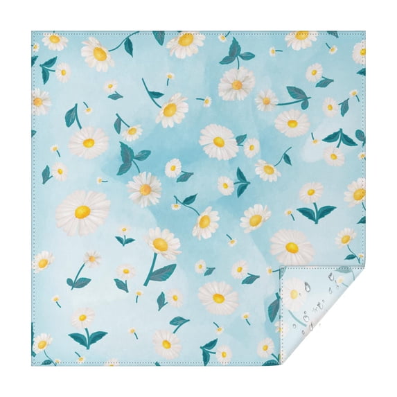52x52in(132x132cm) Square Tablecloth, Waterproof Polyester Table Cover, Wrinkle Resistant & Washable Fabric for Dining, Kitchen, Picnic, Daisy Flowers Print