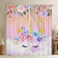 thumbnail image 1 of 52x63 inch Curtains,Flower Unicorn 30%-50% Blackout Curtains 30-50%,Cartoon Unicorn Curtains Drapes,Floral Rainbow Unicorn Window Curtains 2 Panels for Living Room, 1 of 6