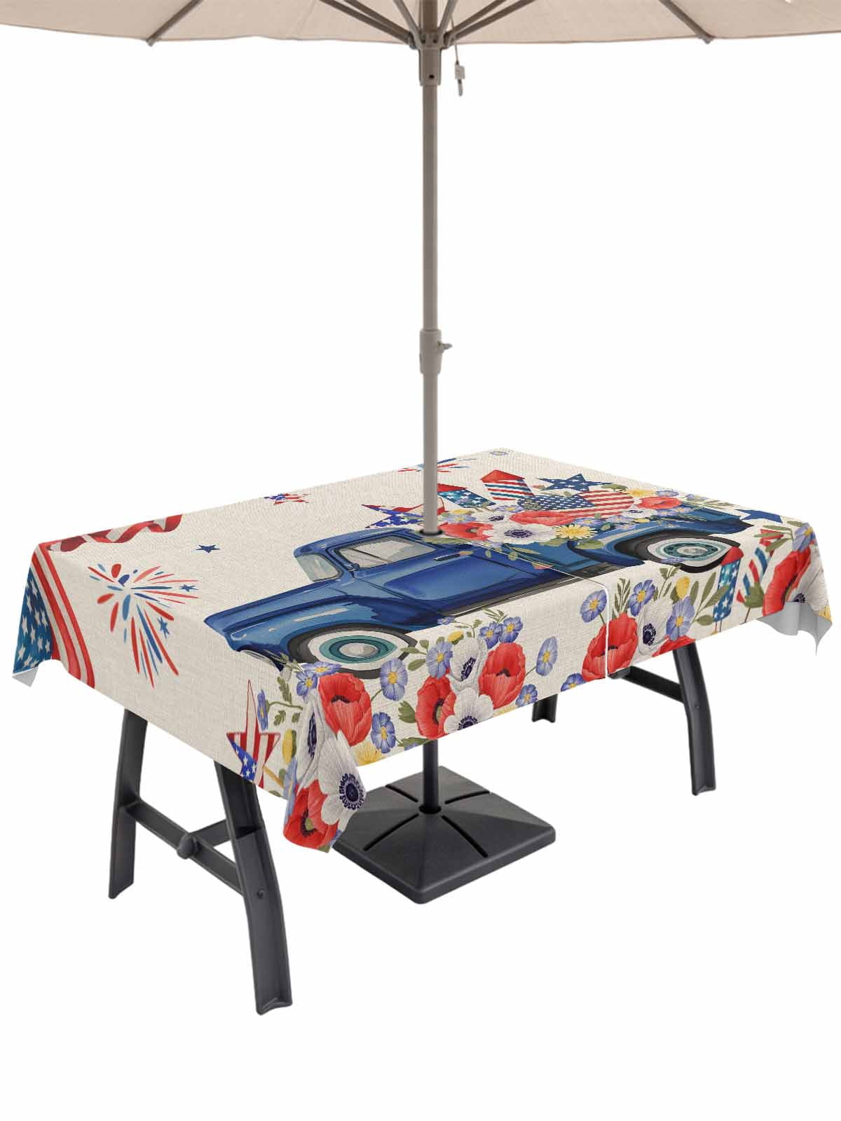 52x70 Inch Outdoor Tablecloth with Umbrella Hole Zipper Rectangle 4th ...