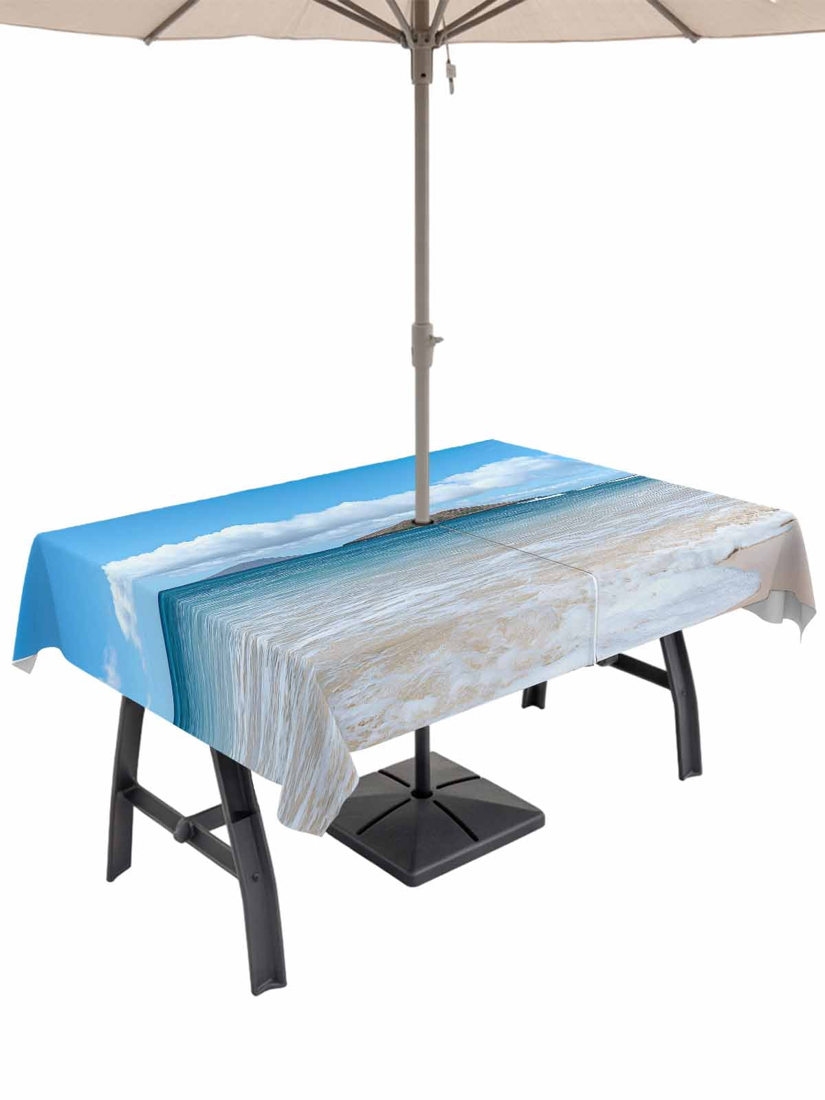52x70 Inch Outdoor Tablecloth with Umbrella Hole Zipper Rectangle Beach ...