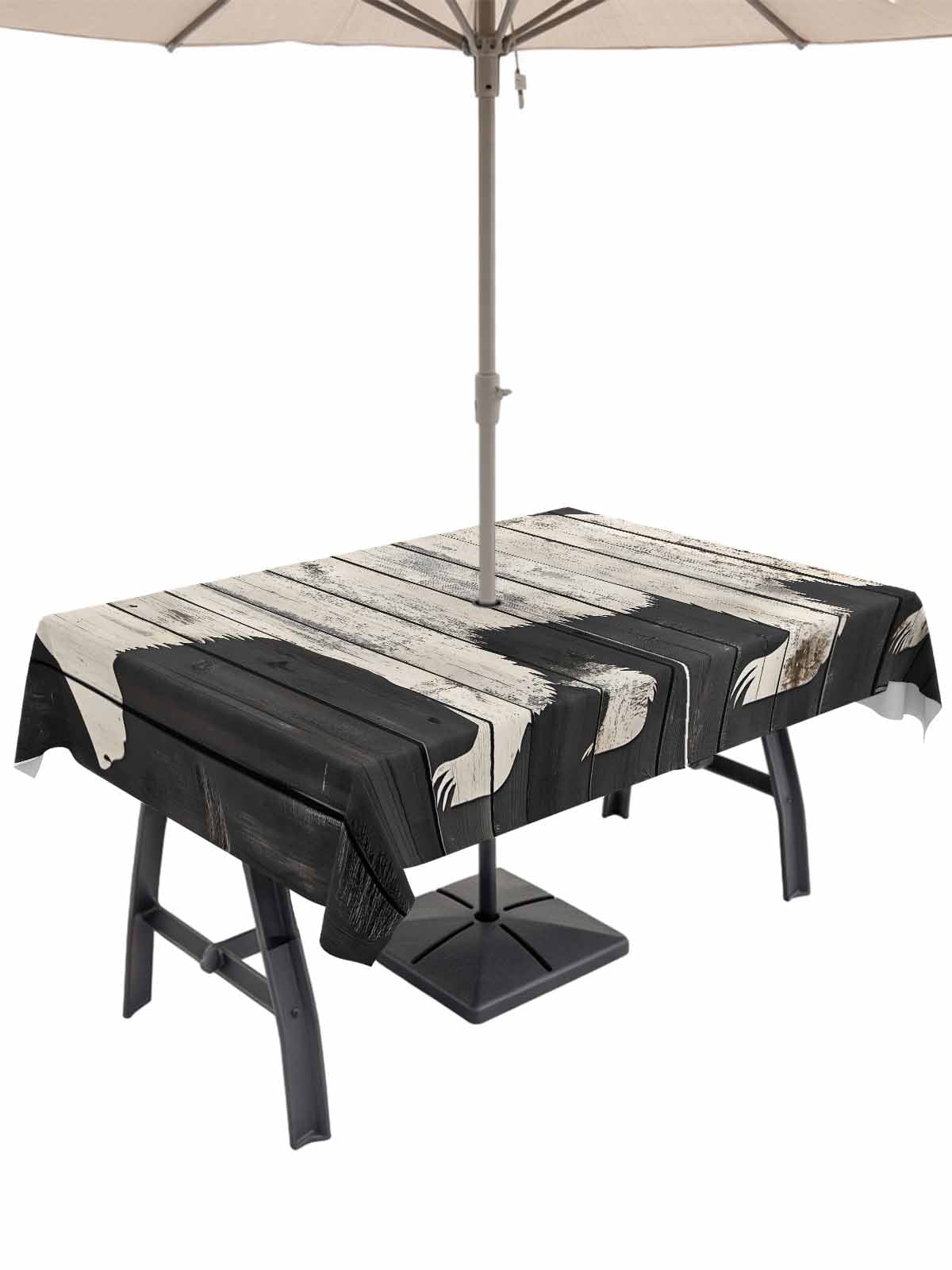 52x70 Inch Outdoor Tablecloth with Umbrella Hole Zipper Rectangle Black ...