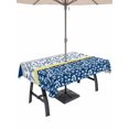 thumbnail image 1 of 52x70 Inch Outdoor Tablecloth with Umbrella Hole Zipper Rectangle Blue Yellow Rectangular Tablecloths Outside Waterproof Botanical Floral Motifs Wildflower Striped Patio Table Cover for Picnic Party, 1 of 8