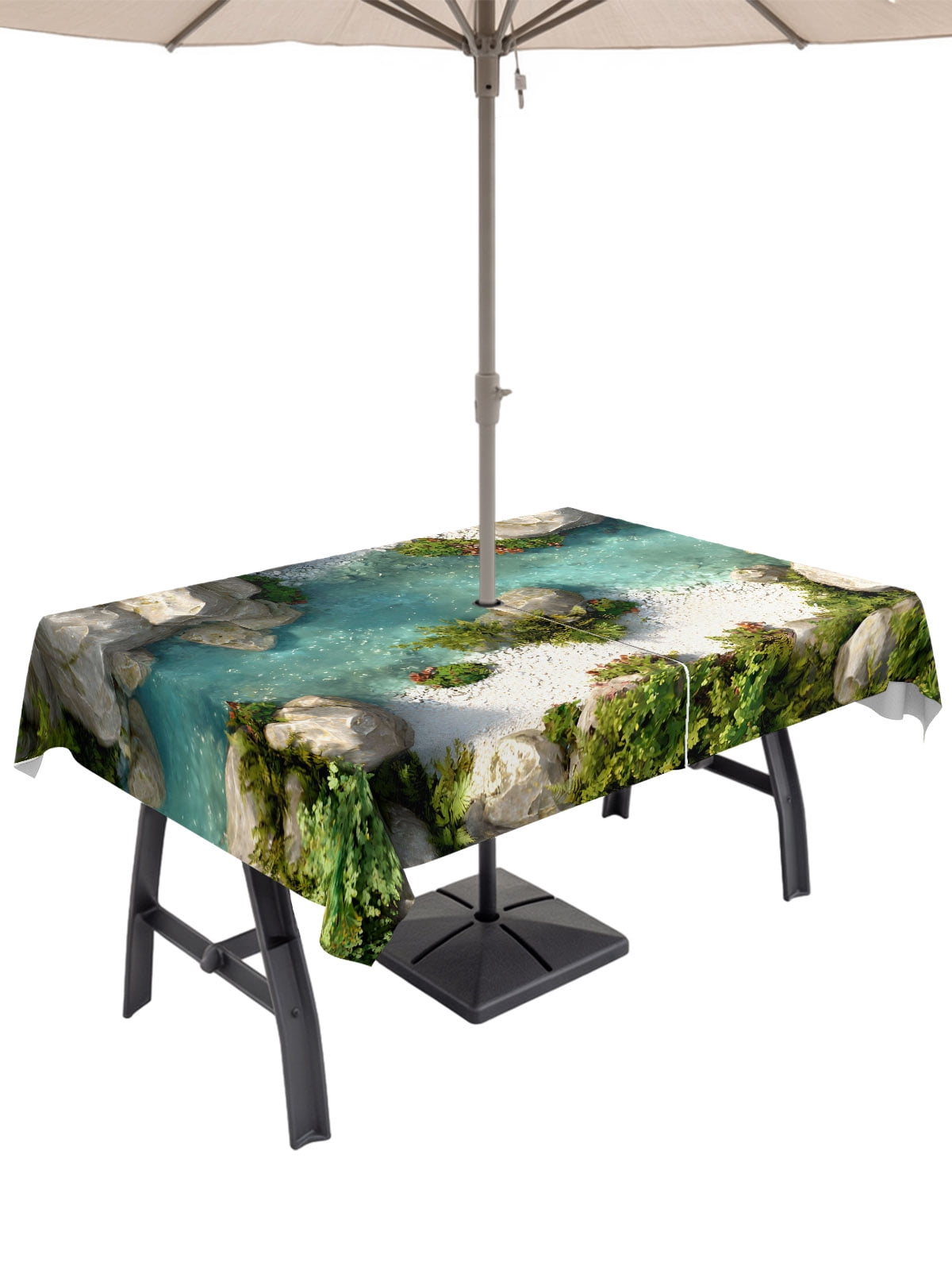52x70 Inch Outdoor Tablecloth with Umbrella Hole Zipper Rectangle ...