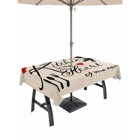 52x70 Inch Outdoor Tablecloth with Umbrella Hole Zipper Rectangle Farmhouse Retro Rectangular Tablecloths Outside Waterproof Cartoon Funny Cook Theme Love Plaid Patio Table Cover for Picnic Party