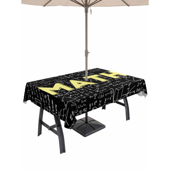 52x70 Inch Outdoor Tablecloth with Umbrella Hole Zipper Rectangle Mathematics Formulas Rectangular Tablecloths Outside Waterproof Modern Abstract Art Math Geometric Patio Table Cover for Picnic Party