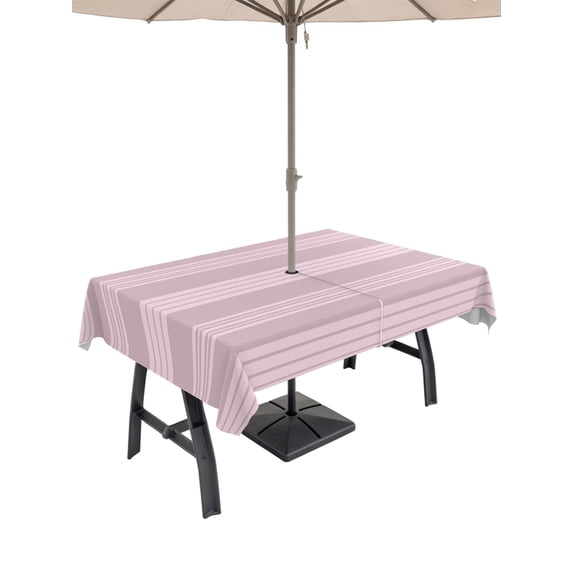 52x70 Inch Outdoor Tablecloth with Umbrella Hole Zipper Rectangle Modern Minimalist Lines Rectangular Tablecloths Outside Waterproof Pink Lines Stripes Pattern Patio Table Cloth Cover for Picnic
