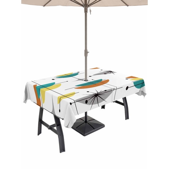 52x70 Inch Outdoor Tablecloth with Umbrella Hole Zipper Rectangle Orange Turquoise Rectangular Tablecloths Outside Waterproof Boho Yellow Grey Color Block Bohemian Patio Table Cover for Picnic Party