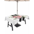 thumbnail image 1 of 52x70 Inch Outdoor Tablecloth with Umbrella Hole Zipper Rectangle Pink Flowers Rectangular Tablecloths Outside Waterproof Romantic Floral Leaves Black Striped Patio Table Cloth Cover for Picnic Party, 1 of 8