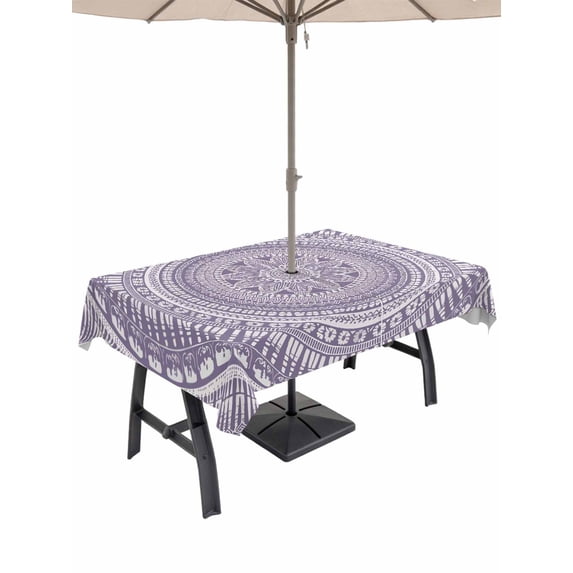 52x70 Inch Outdoor Tablecloth with Umbrella Hole Zipper Rectangle Purple Boho Rectangular Tablecloths Outside Waterproof Mantoro Flower Modern Abstract Bohemian Floral Patio Table Cover for Picnic