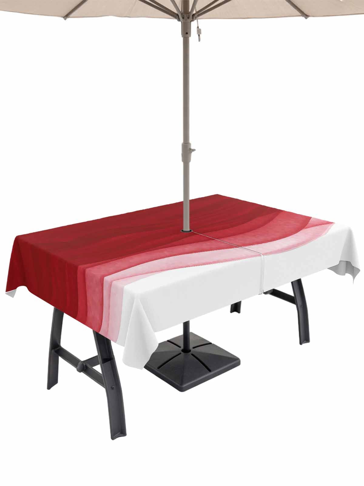 52x70 Inch Outdoor Tablecloth with Umbrella Hole Zipper Rectangle Red ...