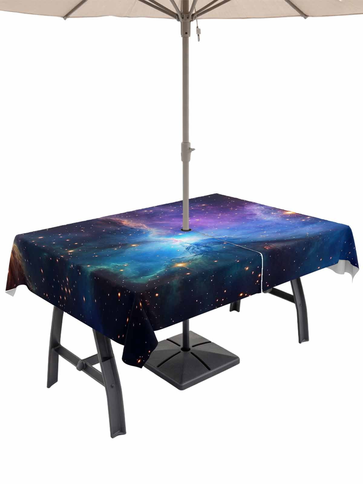 52x70 Inch Outdoor Tablecloth with Umbrella Hole Zipper Rectangle Teal ...