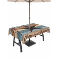 thumbnail image 1 of 52x70 Inch Outdoor Tablecloth with Umbrella Hole Zipper Rectangle Texas Star Vintage Rectangular Tablecloths Outside Waterproof Berry Navy Blue Brown Wooden Patio Table Cloth Cover for Picnic Party, 1 of 8