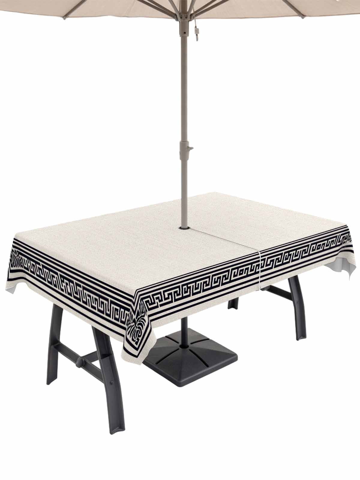 52x70 Tablecloth Rectangle, Black Cream Greek Key Outdoor Tablecloth ...