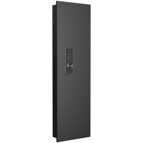 53.0015.705.00 Inch Fingerprint Touch Panel In-Wall Safe, Hidden Design with Adjustable Shelves, All-Steel Anti-Pry Wall Mount Gun Safe for Firearms Valuables Home Use Black