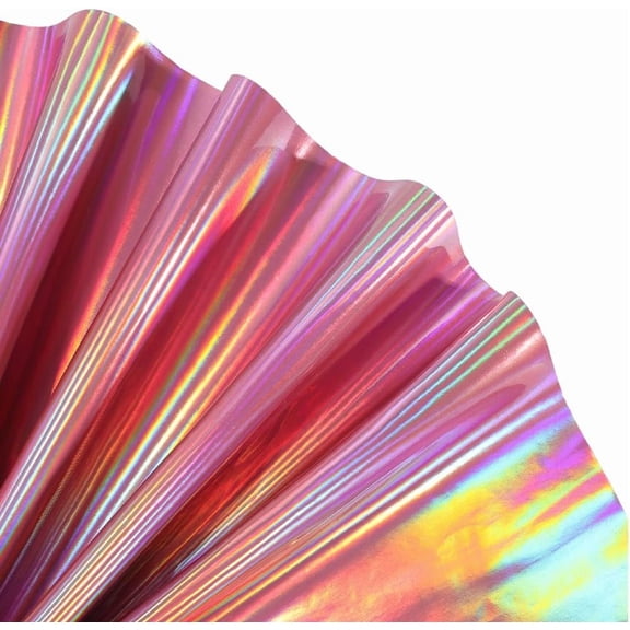 53.1511.81 Inch Holograic Vinyl Fabric Iridescent Reflective PU Leather Roll Holograic Mirror Leather Fabric Sheet for Sewing Earring Handbag Wallets Bows Making (Pearl Pink) 1pc