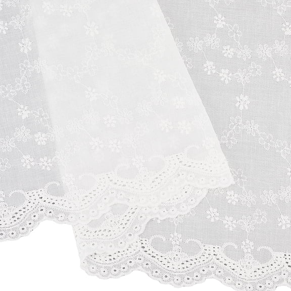 53.15 Inch White Floral Embroidered Fabric by The Yard Soft Vintage Scalloped Edge Cotton Flower Embroidery Eyelet Canvas Lace Fabric Cloth