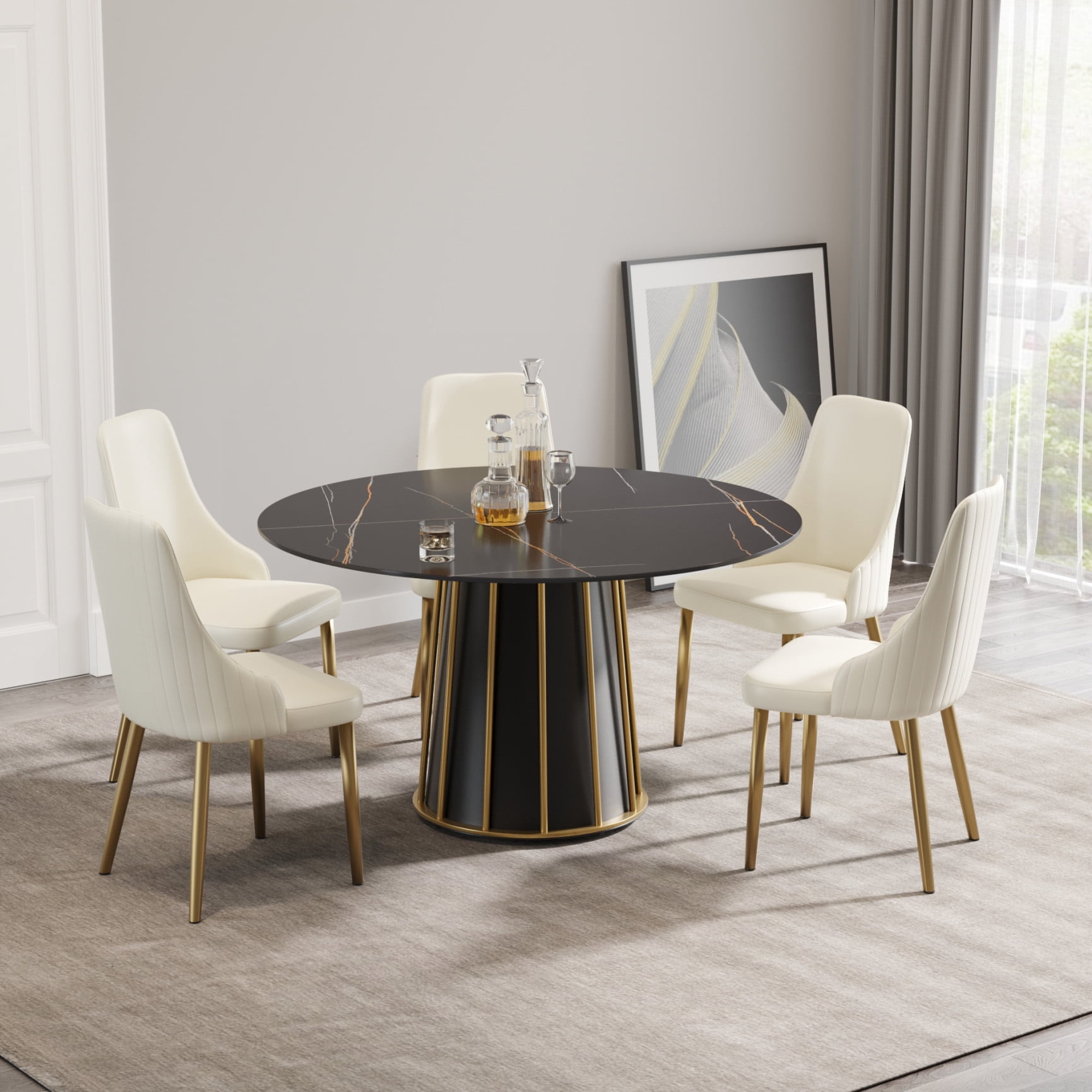 53.15" Round Dining Table, Modern Artificial Stone Dining Table ...