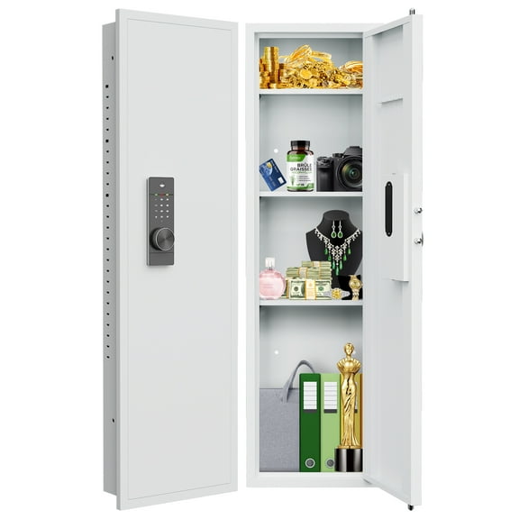 53.15" Security Home Safe Box, Dual Alarm Function Wall Hidden Electronic Safe Deposit Box With Adjustable Shelves For Homes, Hotels, Restaurants, Offices