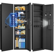 53.15" Tall Hidden Wall Safes Between the Studs 16" Centers, Wall Safe With Removable shelfs and Adjustable Gun Rack, Digital Keypad Wall Gun Safe for Home, Cash, Jewelry, Documents - Black