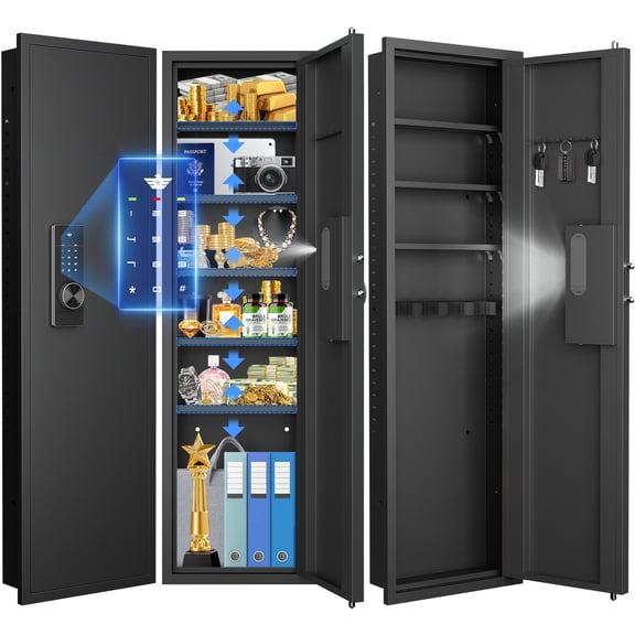 53.15" Tall Hidden Wall Safes Between the Studs 16" Centers, Wall Safe With Removable shelfs and Adjustable Gun Rack, Digital Keypad Wall Gun Safe for Home, Cash, Jewelry, Documents - Black